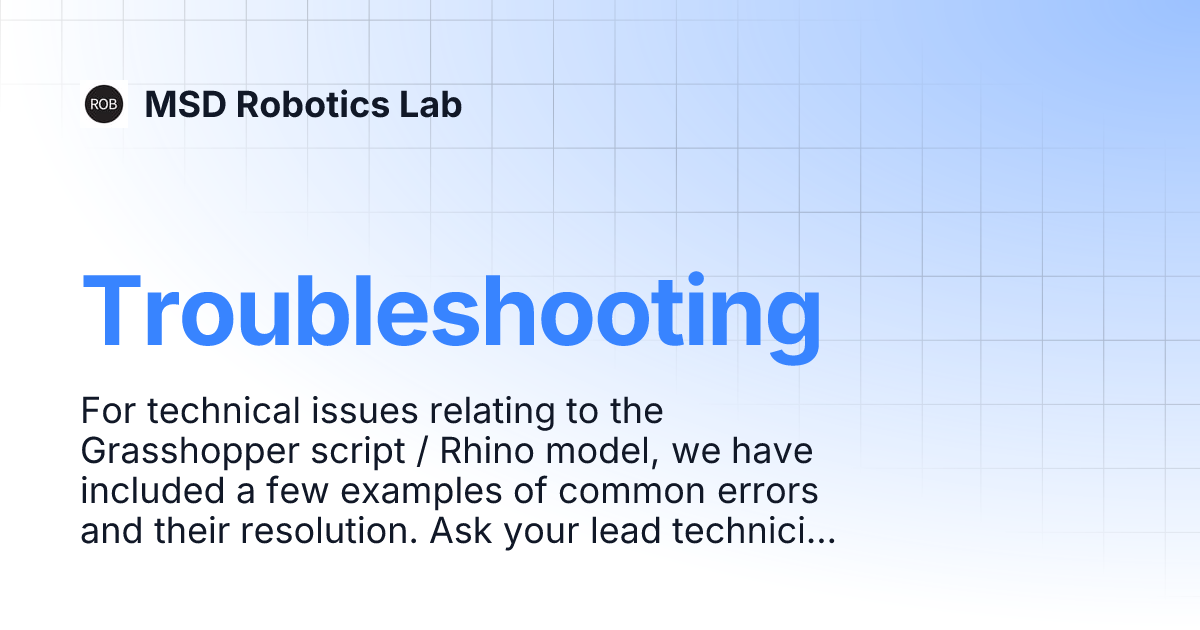 Troubleshooting | MSD Robotics Lab