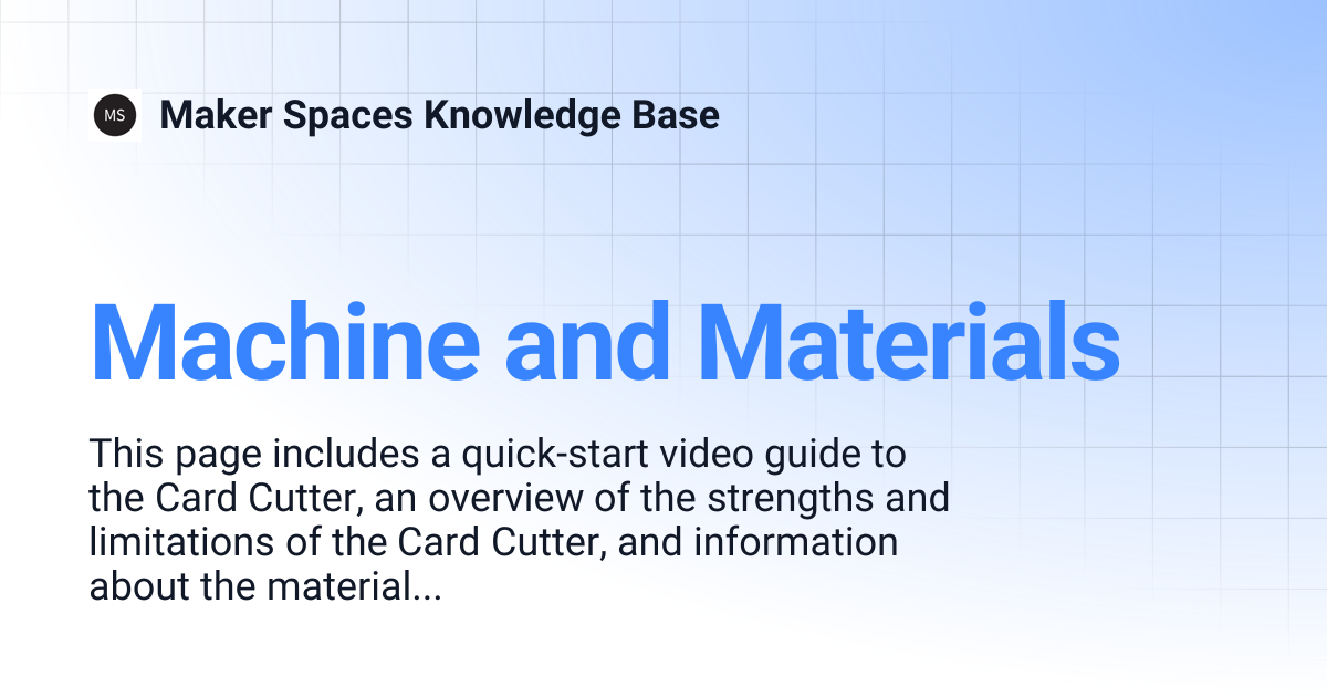 Machine and Materials | Maker Spaces Knowledge Base